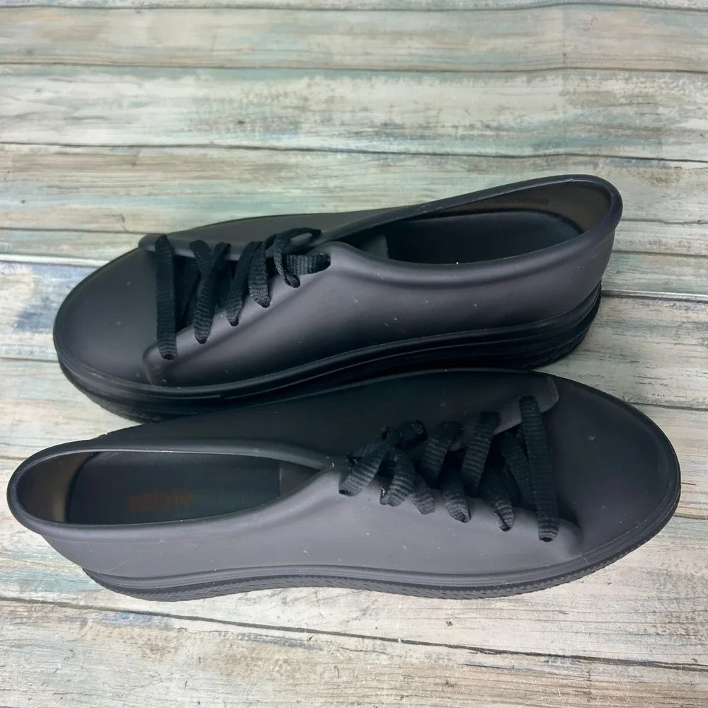 Melissa Be II Espadrille‎ Platform Sneaker Womens Size 9 Black Rubber Jelly